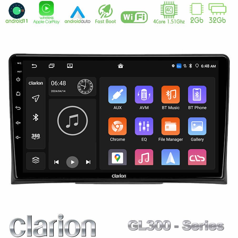Clarion GL300 Series 4Core Android11 2+32GB VW Transporter 2003-2015 Navigation Multimedia Tablet 9" Με Carplay & Android Auto
