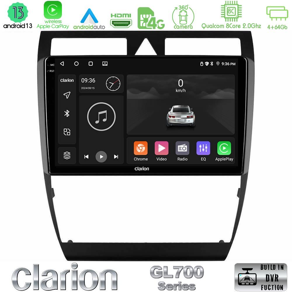Clarion GL700 Series 8Core Android13 4+64GB Audi A6 (C5) 1997-2004 Navigation Multimedia Tablet 9" Με Carplay & Android Auto