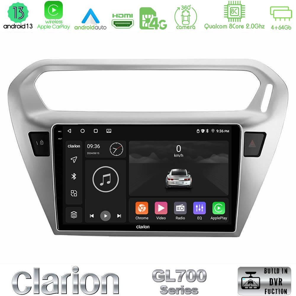 Clarion GL700 Series 8Core Android13 4+64GB Citroen C-Elysee / Peugeot 301 Navigation Multimedia Tablet 9" Με Carplay & Android Auto