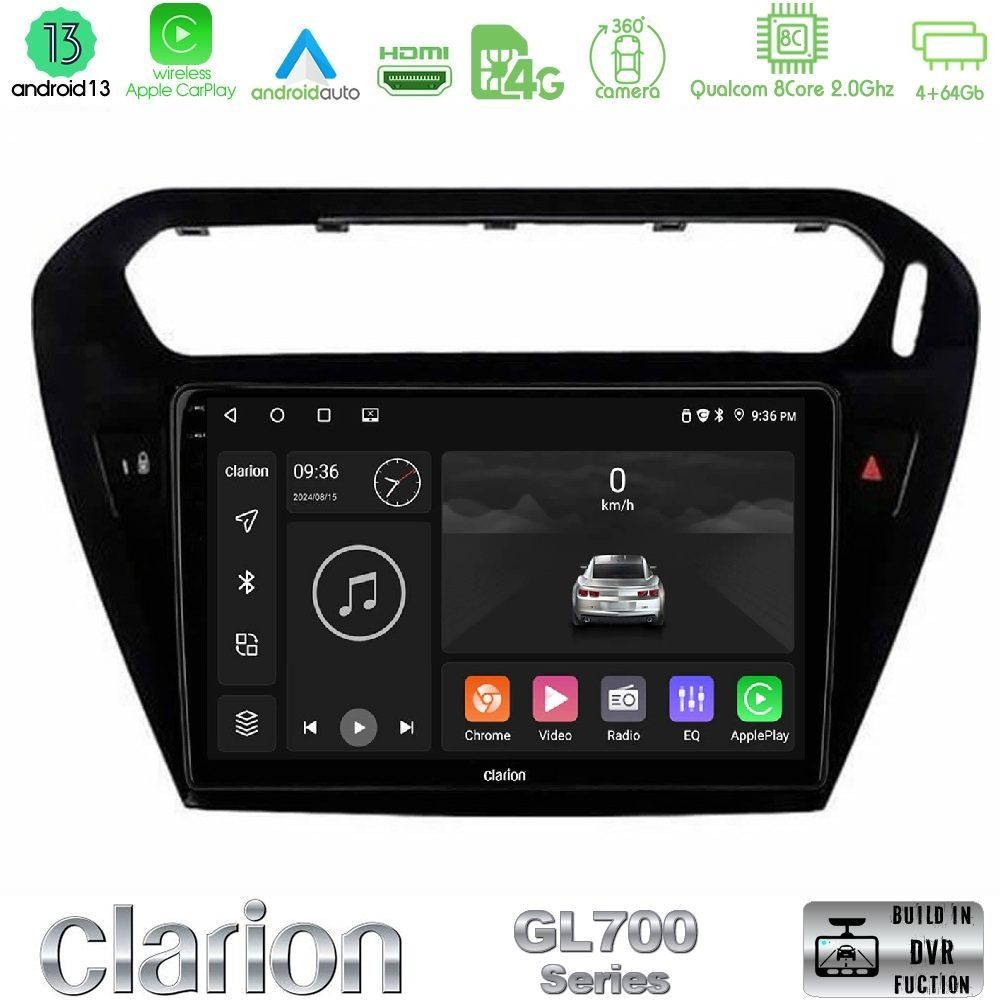 Clarion GL700 Series 8Core Android13 4+64GB Citroen C-Elysee / Peugeot 301 Navigation Multimedia Tablet 9" Με Carplay & Android Auto