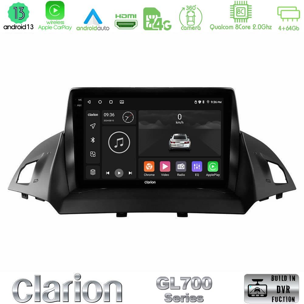 Clarion GL700 Series 8Core Android13 4+64GB Ford C-Max/Kuga Navigation Multimedia Tablet 9" Με Carplay & Android Auto