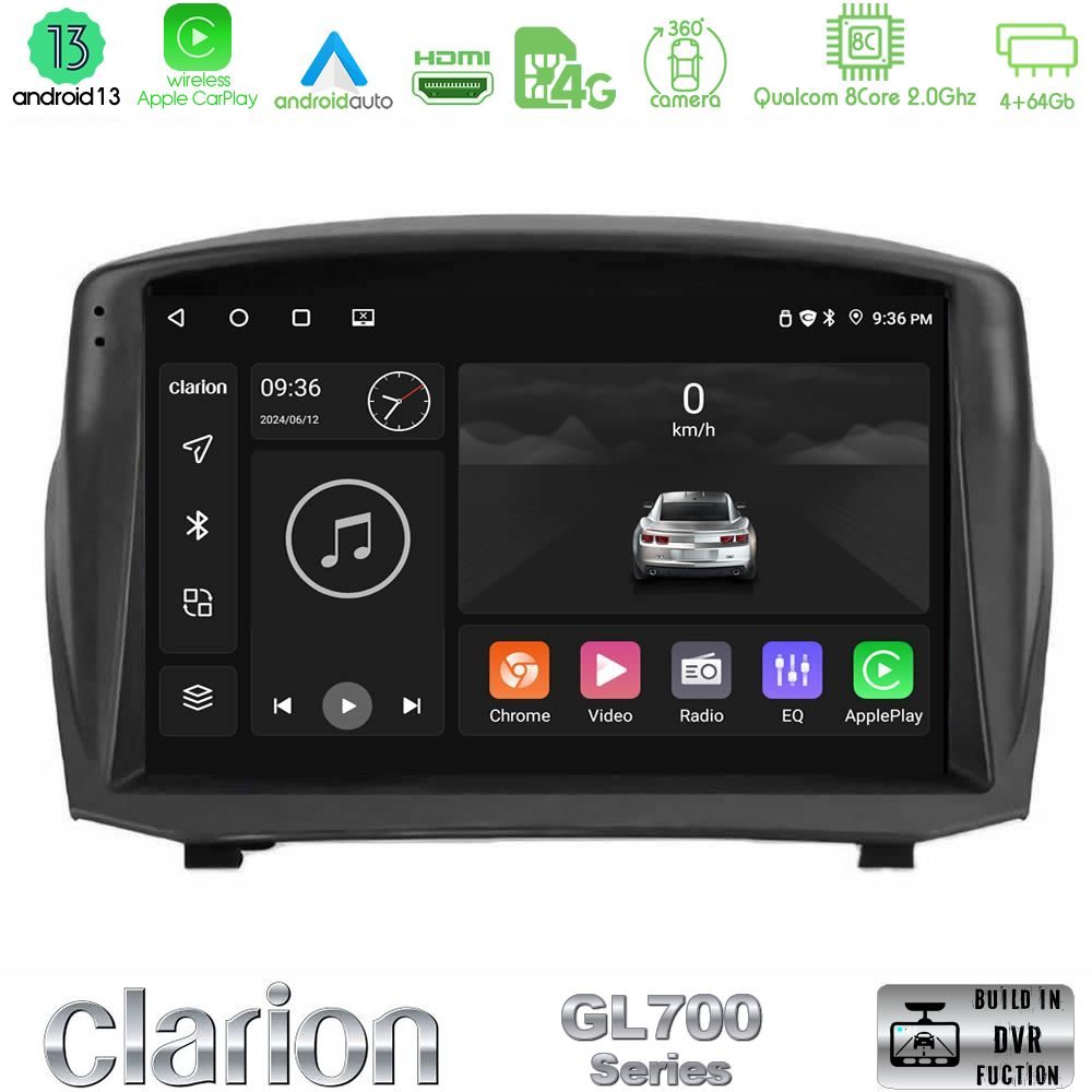 Clarion GL700 Series 8Core Android13 4+64GB Ford Fiesta 2008-2016 Navigation Multimedia Tablet 9" (Oem Style) Με Carplay & Android Auto