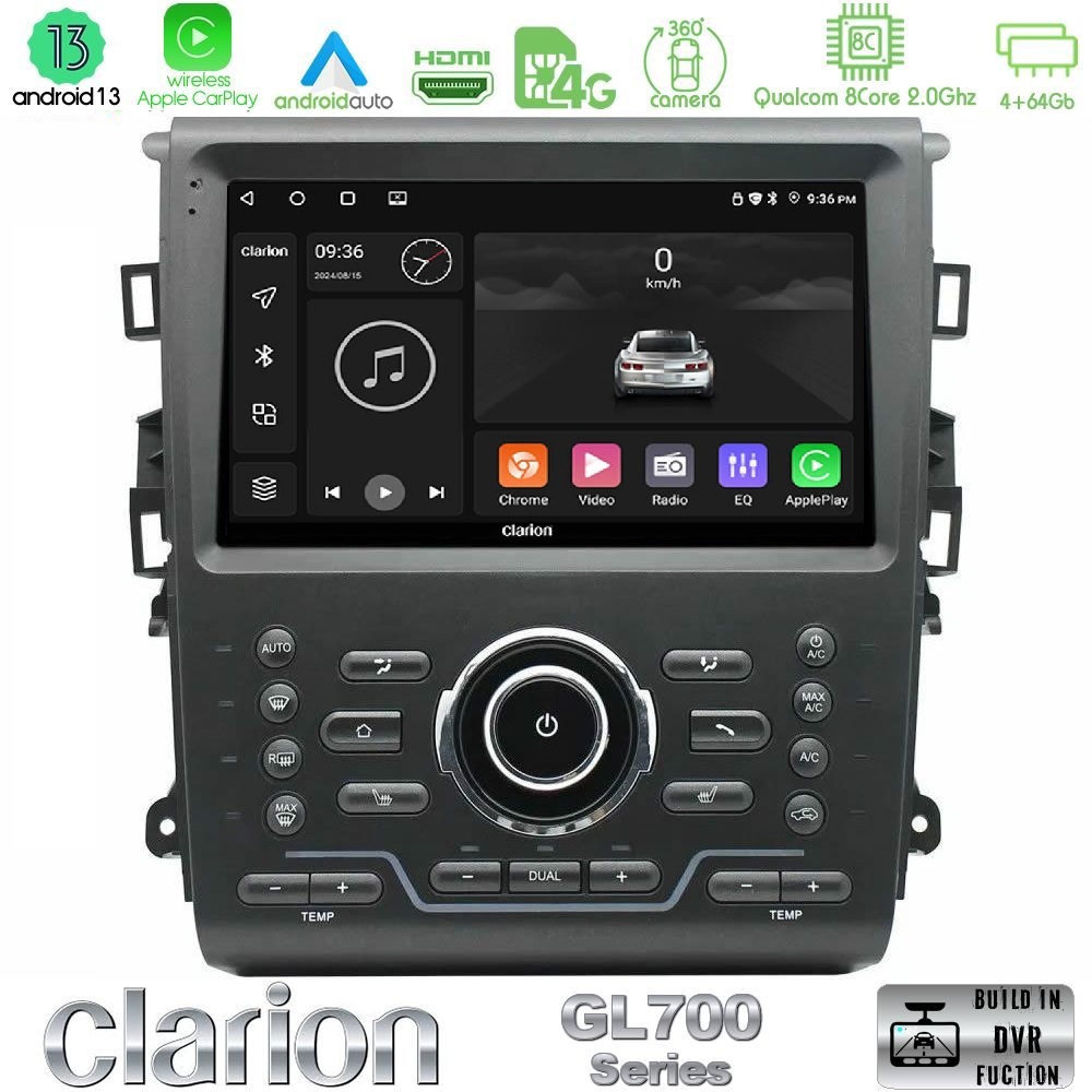 Clarion GL700 Series 8Core Android13 4+64GB Ford Mondeo 2014-2021 Navigation Multimedia Tablet 9" Με Carplay & Android Auto