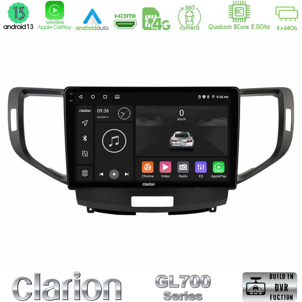 Clarion GL700 Series 8Core Android13 4+64GB Honda Accord 2008-2015 Navigation Multimedia Tablet 9" Με Carplay & Android Auto