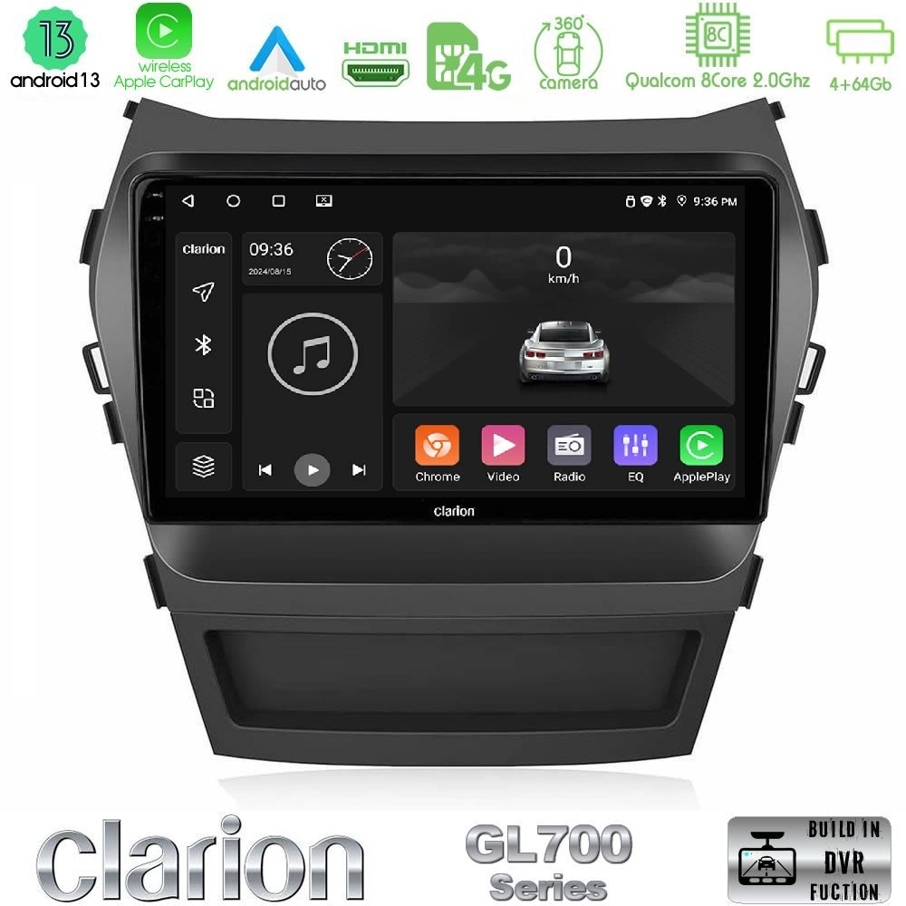 Clarion GL700 Series 8Core Android13 4+64GB Hyundai iX45 2012-2017 Navigation Multimedia Tablet 9" Με Carplay & Android Auto