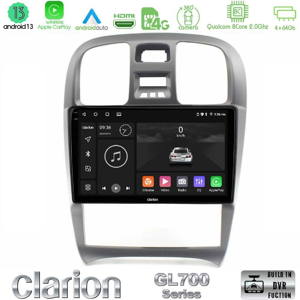 Clarion GL700 Series 8Core Android13 4+64GB Hyundai Sonata 2001-2005 Navigation Multimedia Tablet 9" Με Carplay & Android Auto