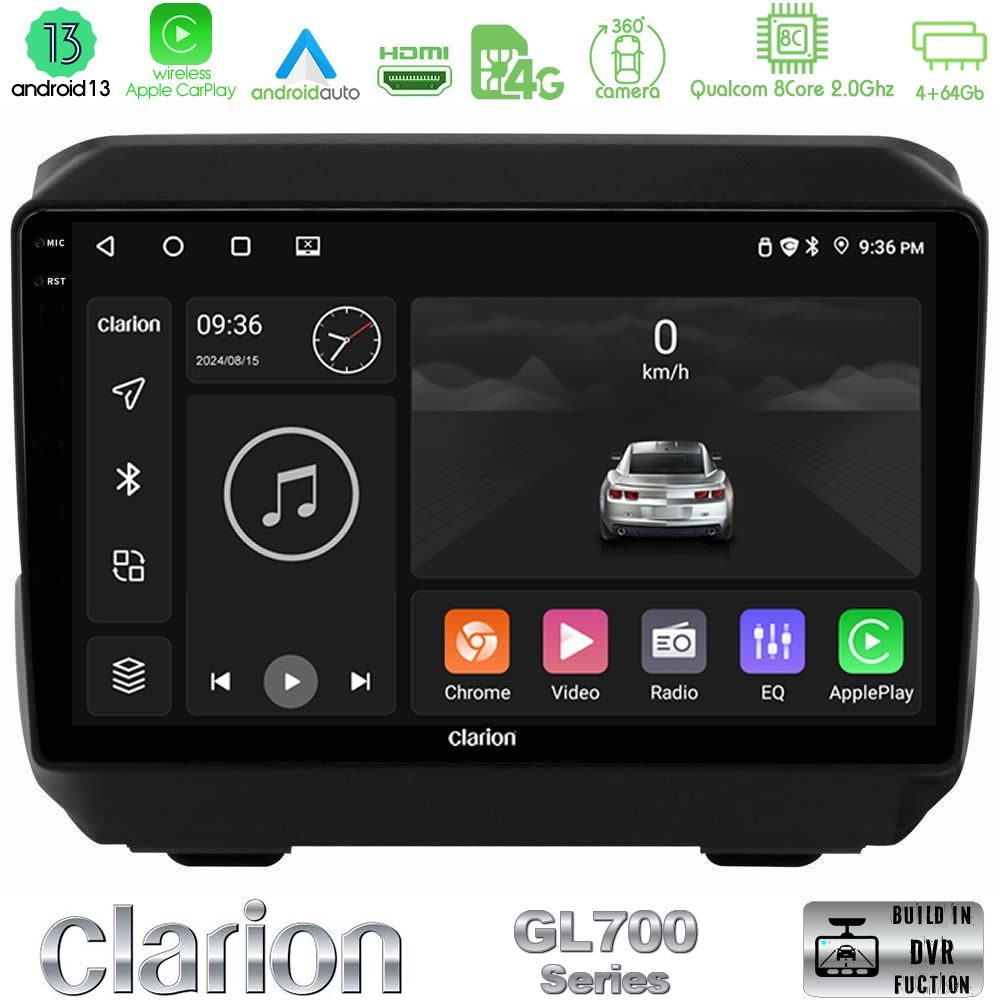 Clarion GL700 Series 8Core Android13 4+64GB Jeep Wrangler 2018-> Navigation Multimedia Tablet 9" Με Carplay & Android Auto