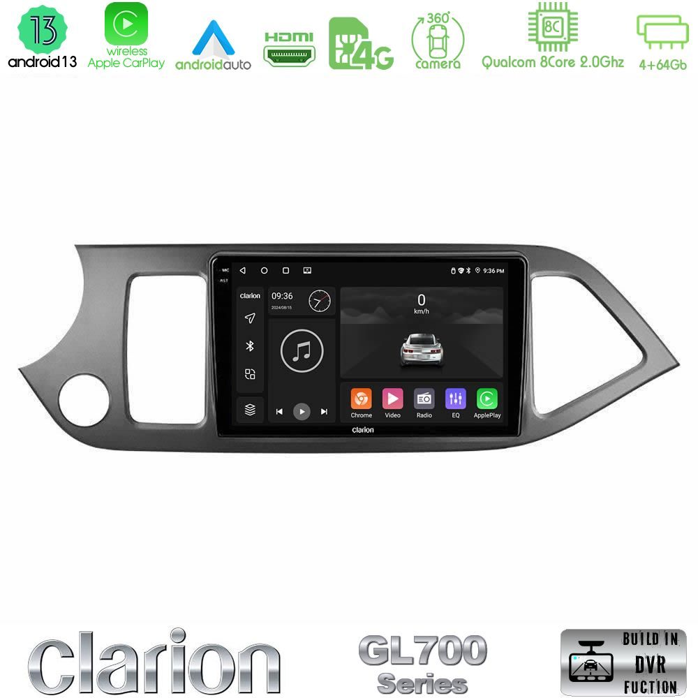 Clarion GL700 Series 8Core Android13 4+64GB Kia Picanto Navigation Multimedia Tablet 9" Με Carplay & Android Auto