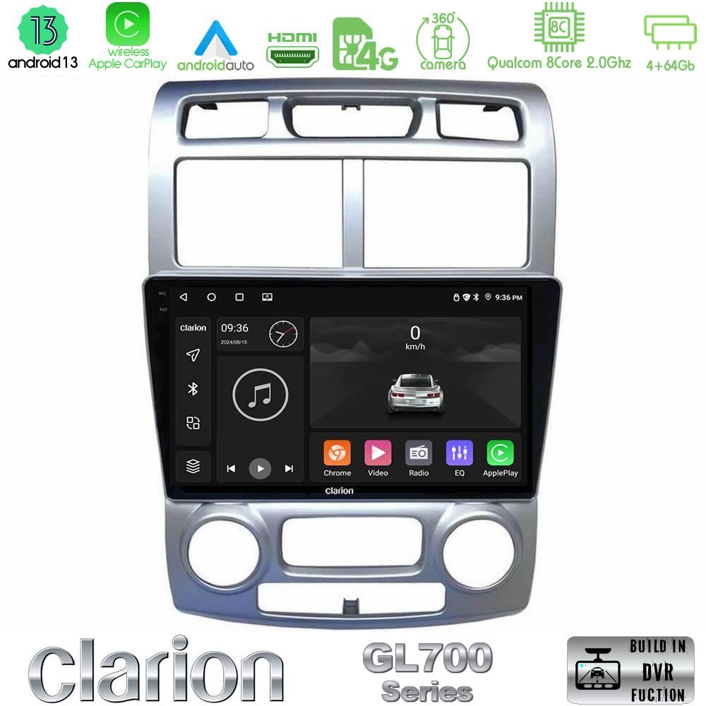 Clarion GL700 Series 8Core Android13 4+64GB Kia Sportage 2005-2008 Navigation Multimedia Tablet 9"" Με Carplay & Android Auto