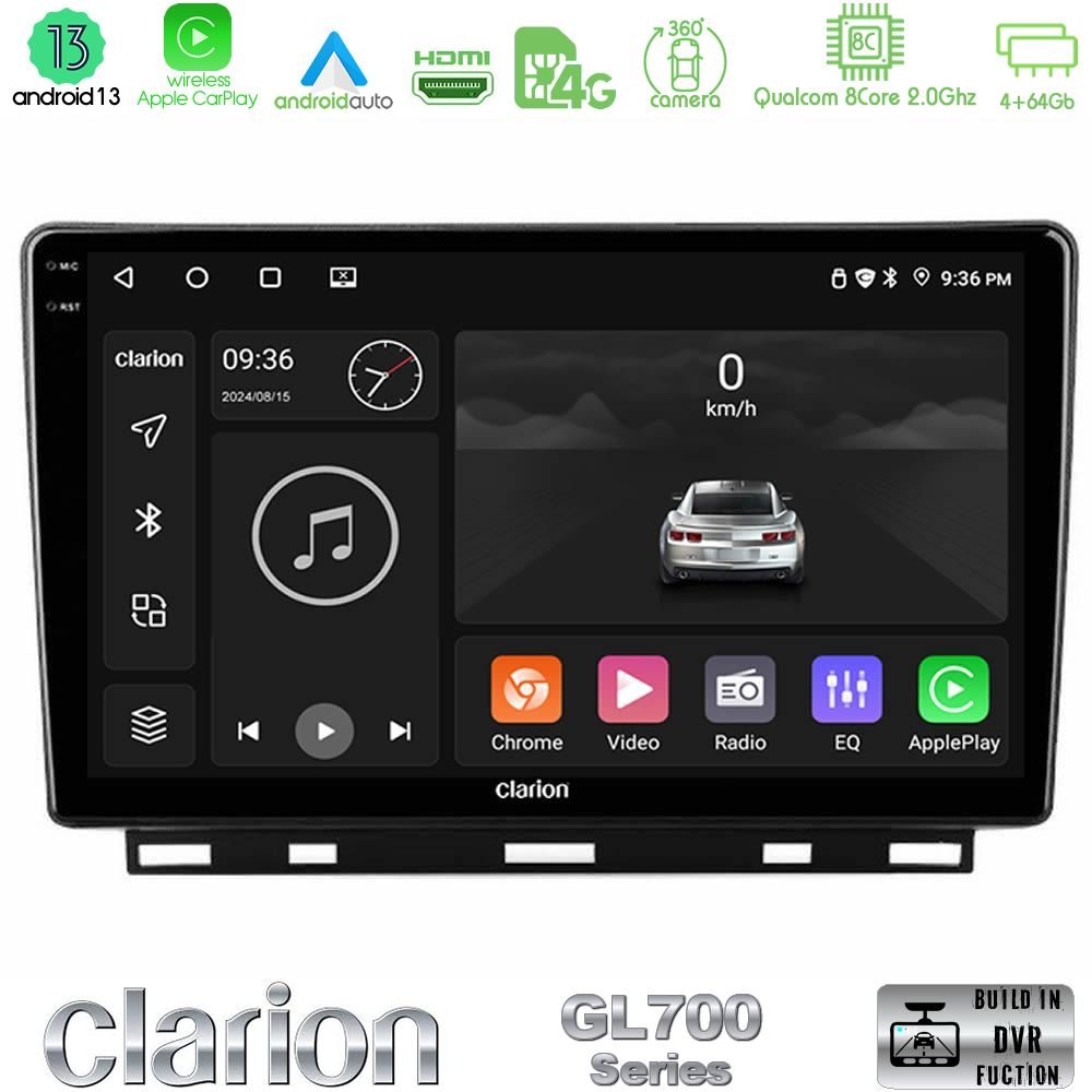 Clarion GL700 Series 8Core Android13 4+64GB Renault Clio 5 2020-2025 Navigation Multimedia Tablet 9" Με Carplay & Android Auto