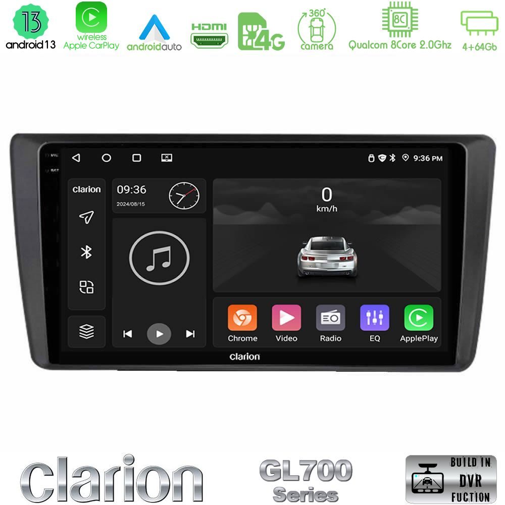 Clarion GL700 Series Skoda Octavia 2004-2012 8Core Android13 4+64GB Navigation Multimedia Tablet 9" Με Carplay & Android Auto