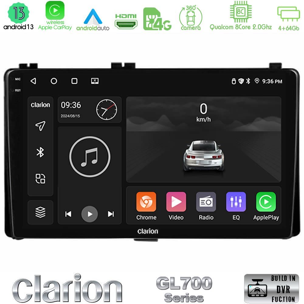 Clarion GL700 Series 8Core Android13 4+64GB Toyota Corolla/Auris 2017-2019  Navigation Multimedia Tablet 9" Με Carplay & Android Auto