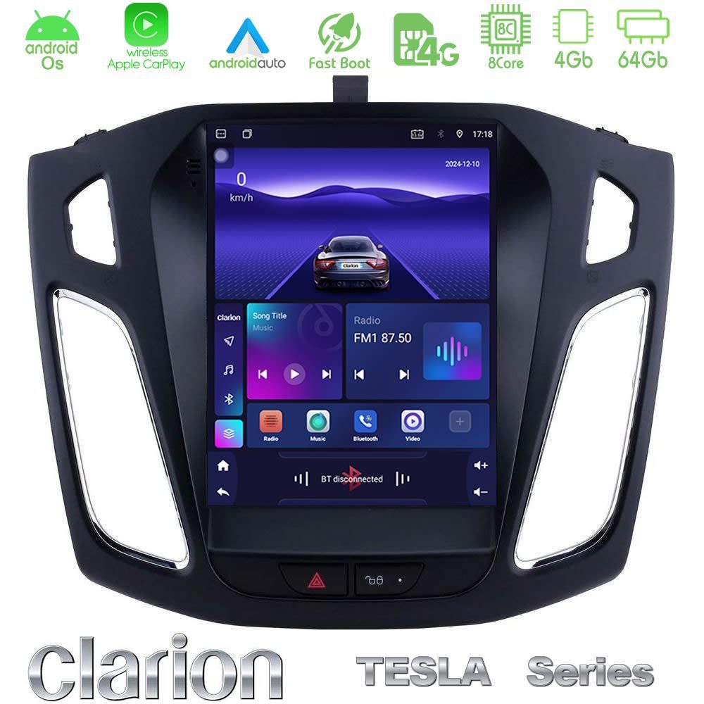 Clarion GL300 Tesla Series Android OS 8Core 4+64GB Ford Focus 2012-2018 Navigation Multimedia Tablet 9.7"