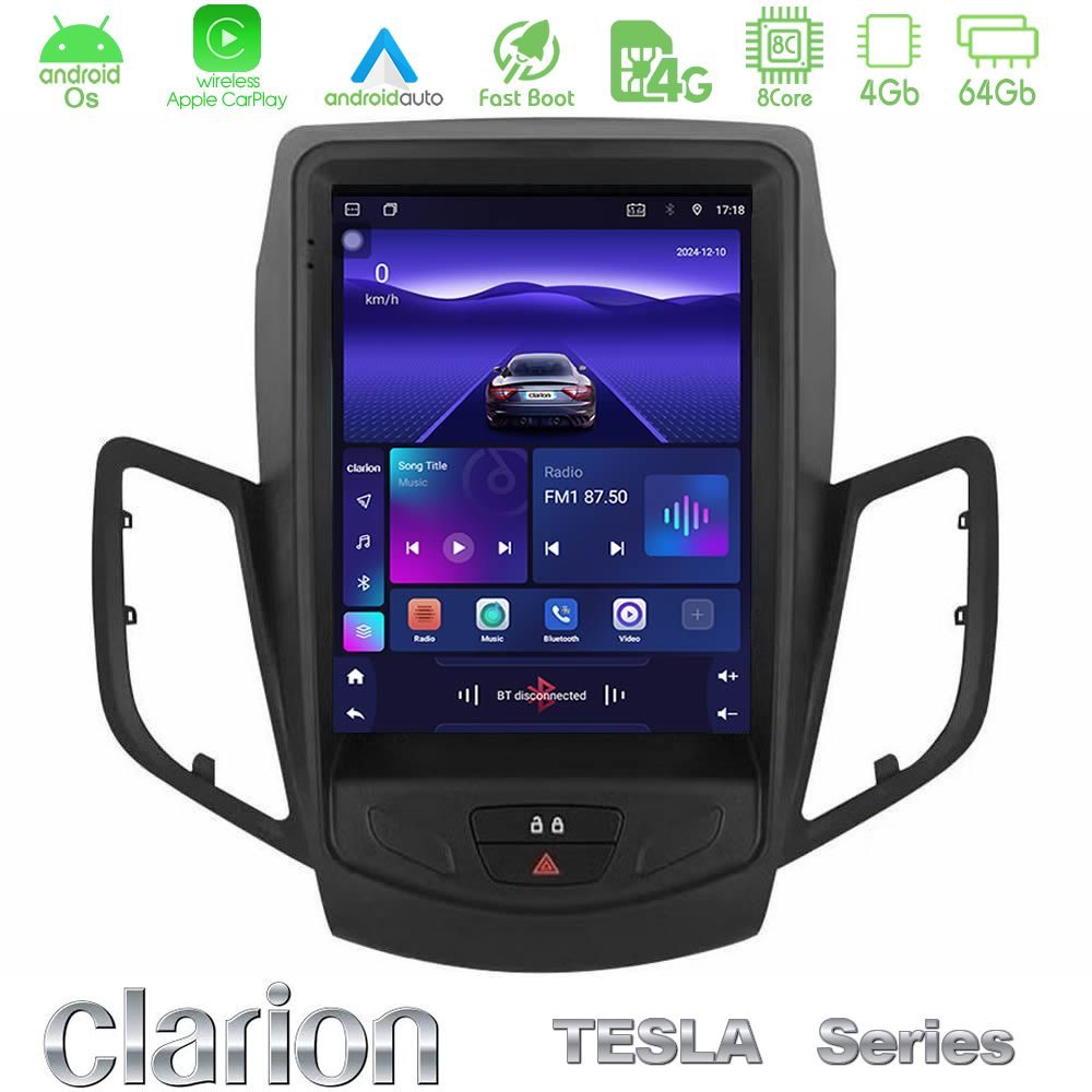 Clarion GL300 Tesla Series Android OS 8Core 4+64GB Ford Fiesta 2012-2016 Navigation Multimedia Tablet 9.7"