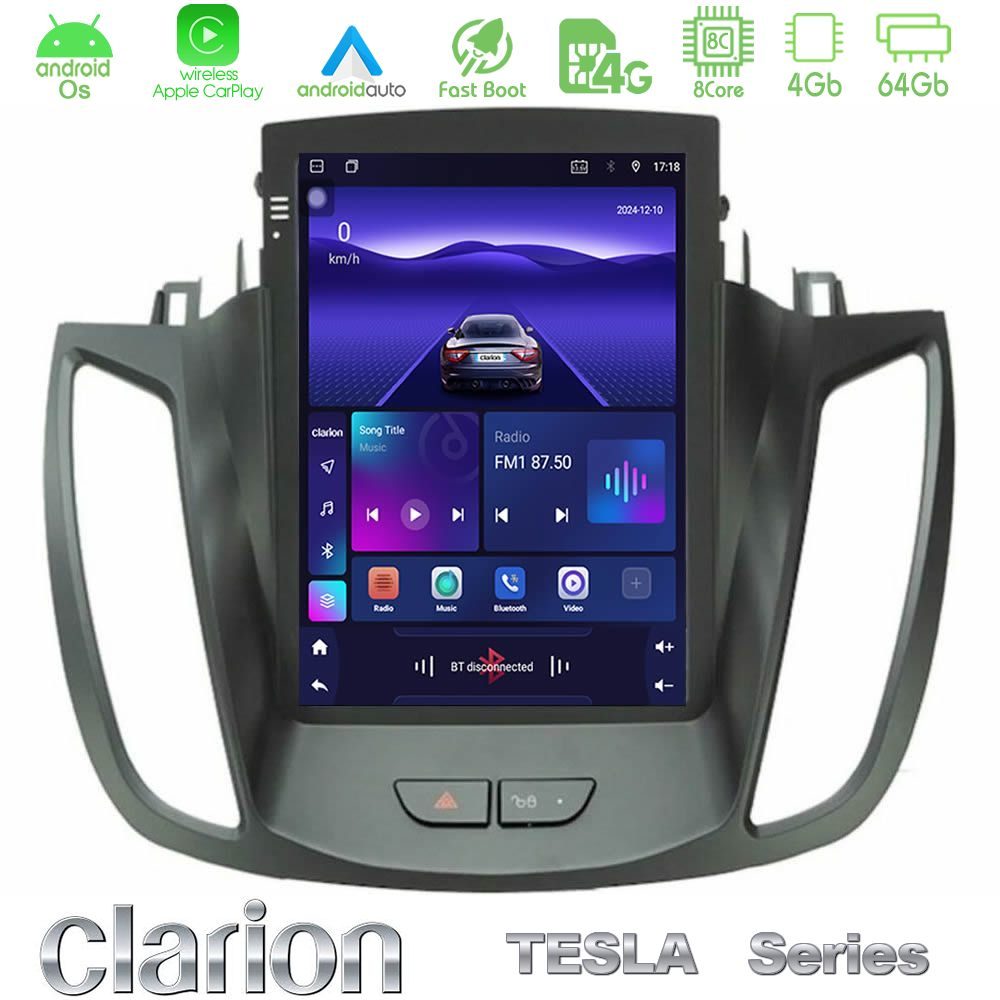 Clarion GL300 Tesla Series Android OS 8Core 4+64GB Ford C-Max/Kuga Navigation Multimedia Tablet 9.7"