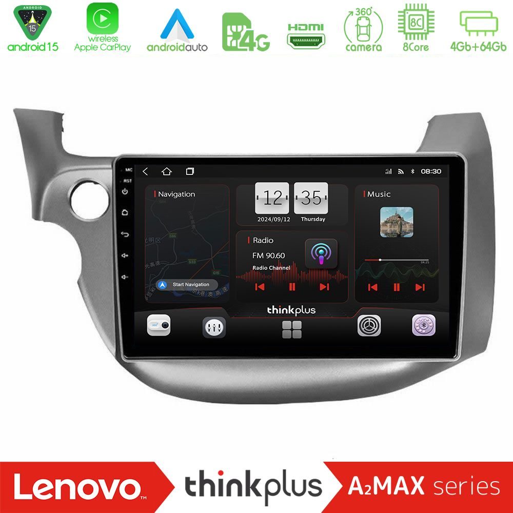 Lenovo Thinkplus A2MAX Series 8Core Android15 4+64GB  Honda Jazz 2009-2013 Navigation Multimedia Tablet 10"