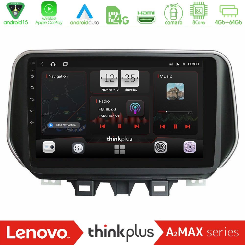 Lenovo Thinkplus A2MAX Series 8Core Android15 4+64GB  Hyundai ix35 Navigation Multimedia Tablet 10"