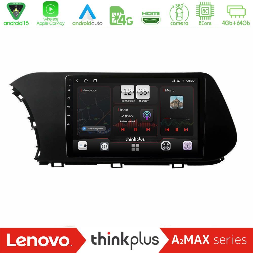 Lenovo Thinkplus A2MAX Series 8Core Android15 4+64GB  Hyundai i20 2021-2023 Navigation Multimedia Tablet 10"