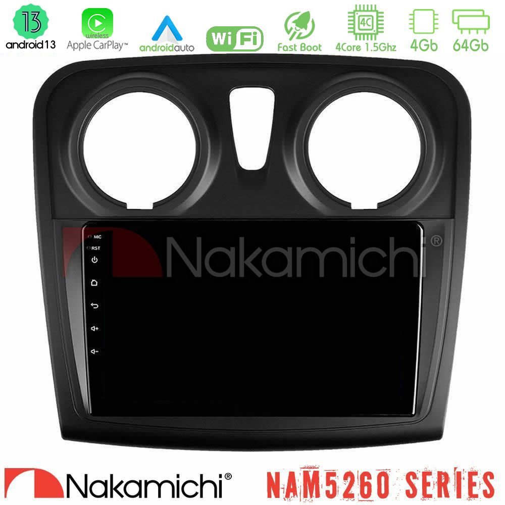 Nakamichi NAM5260 Series 4Core Android13 4+64GB Dacia Dokker 2014-2021 Navigation Multimedia Tablet 9" Με Carplay & Android Auto