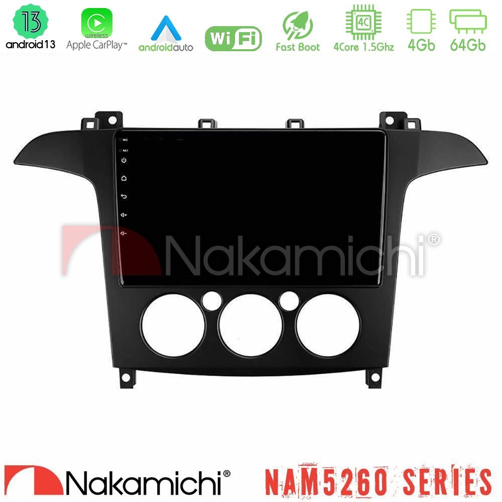 Nakamichi NAM5260 Series 4Core Android13 4+64GB Ford S-Max 2006-2008 (manual A/C) Navigation Multimedia Tablet 9" Με Carplay & Android Auto
