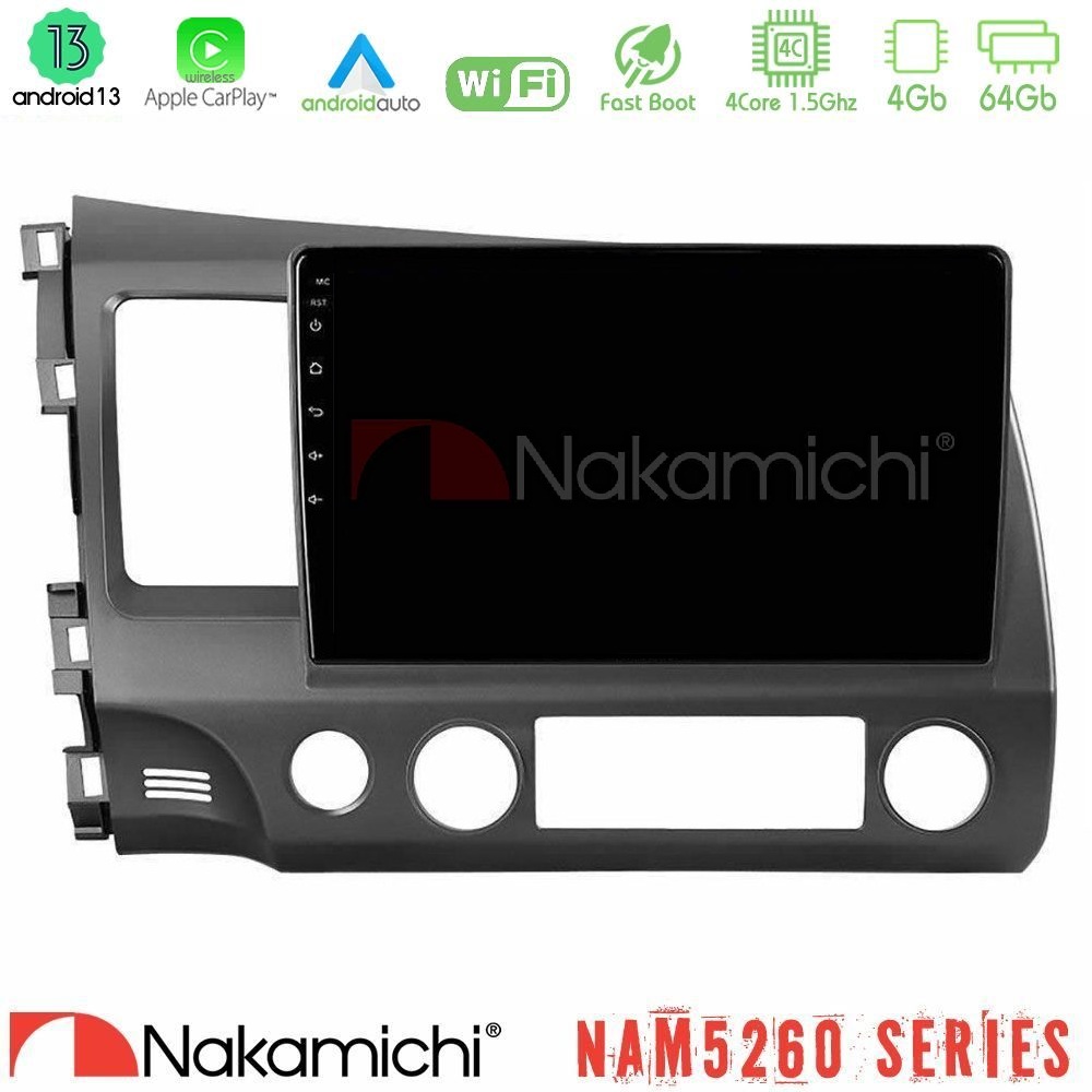 Nakamichi NAM5260 Series 4Core Android13 4+64GB Honda Civic 2006-2011 Navigation Multimedia Tablet 10" Με Carplay & Android Auto