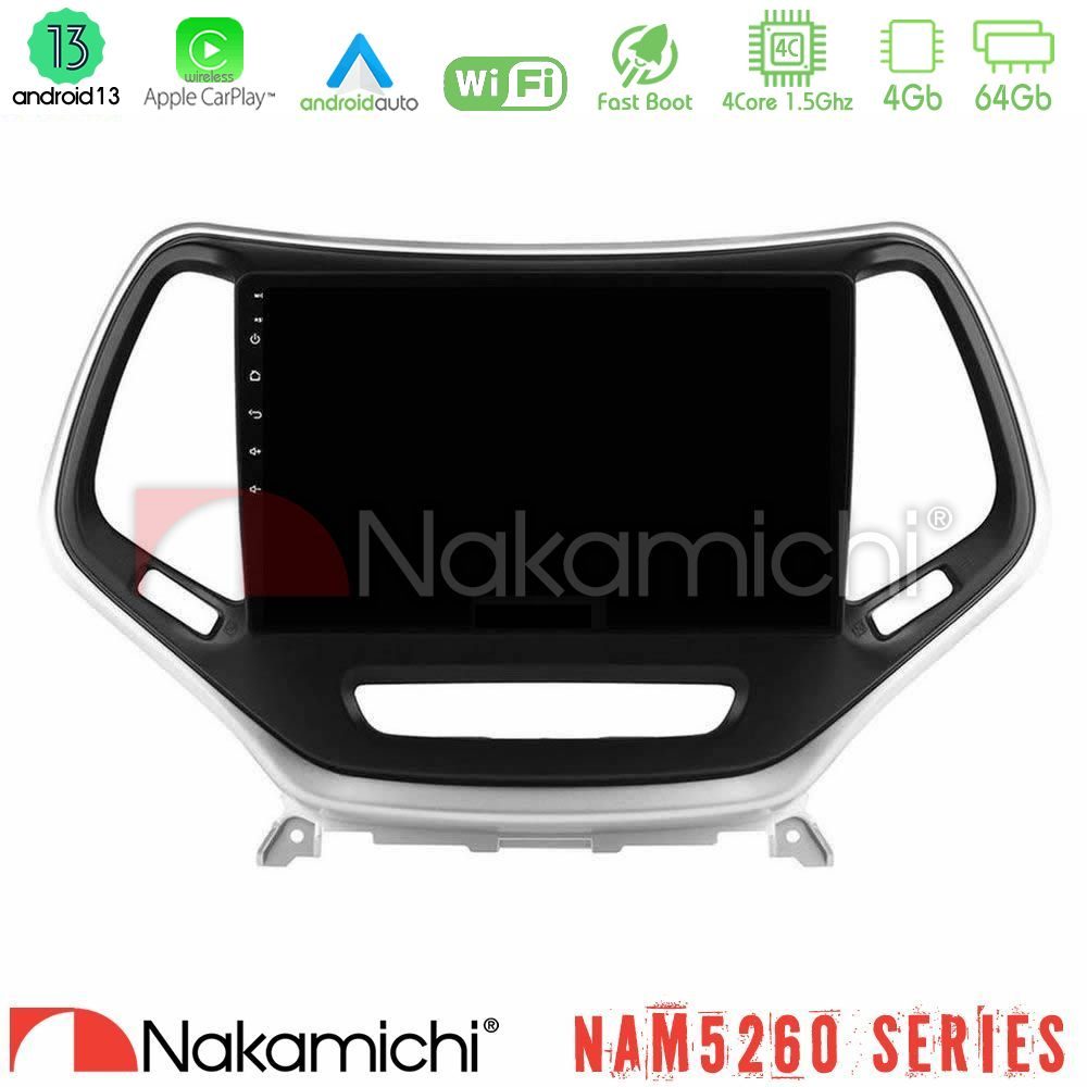 Nakamichi NAM5260 Series 4Core Android13 4+64GB Jeep Cherokee 2014-2019 Navigation Multimedia Tablet 9" (Ασημί Χρώμα) Με Carplay & Android Auto