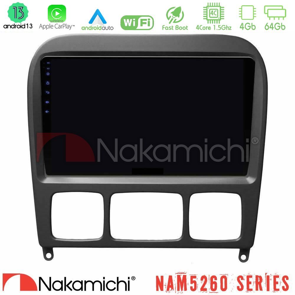 Nakamichi NAM5260 Series 4Core Android13 4+64GB Mercedes S Class 1999-2004 (W220) Navigation Multimedia Tablet 9" Με Carplay & Android Auto