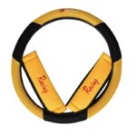 Πλατοκαθίσματα Αυτοκινήτου Με Μαξιλαράκια Ζωνών Και Κάλυμμα Τιμονιού Racing ΜαύροΚίτρινο 5 Τεμάχια - Image 3