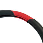 Κάλυμμα Τιμονιού Αυτοκινήτου Δερμάτινο ΜαύροΚόκκινο Large 40cm - Image 3