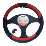Κάλυμμα Τιμονιού Αυτοκινήτου Δερμάτινο Λείο Τρυπητό ΜαύροΚόκκινο Medium 38cm