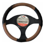Κάλυμμα Τιμονιού Αυτοκινήτου Δερμάτινο Λείο Τρυπητό ΜαύροΚαφέ Medium 38cm