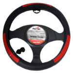 Κάλυμμα Τιμονιού Αυτοκινήτου Δερμάτινο Με PVC ΜαύροΚόκκινο Medium 38cm