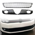 Δίχτυ Προφυλακτήρα Εμπρός Πλαινό Δεξί - Αριστερό & Μεσαίο Για VW Golf VI (6) 08-13 GTI Look Για Απλή Έκδοση Με Τρύπα Προβολέα Σετ 3 Τεμάχια