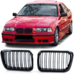 Καρδιές Μάσκας Για Bmw 3 E36 96-99 M4 Look Με Διπλή Γρίλια Μαύρο Γυαλιστερό 2 Τεμάχια