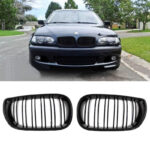 Καρδιές Μάσκας Για Bmw 3 E46 02-05 SedanTouring  M4 Look Με Διπλή Γρίλια Μαύρο Γυαλιστερό 2 Τεμάχια
