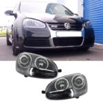 Μπροστινά Φανάρια Set Για Vw Golf V (5) 03-08 Projectors GTI  R32 Look Μαύρα H7H7 Με Μοτέρ & E-Mark Carner