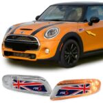 Πλαϊνά Φλας Φτερού Για Mini Cooper F56 13+ Union Jack Flag Blue Led White 2 Τεμάχια