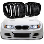 Καρδιές Μάσκας Για Bmw 3 E46 99-03 CoupeCabrio M4 Look Με Διπλή Γρίλια Μαύρο Γυαλιστερό 2 Τεμάχια
