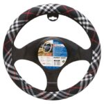 Κάλυμμα Tιμονιού Ύφασμα ''Βritish Style''  Μαύρο Με Γκρι Και Κόκκινες Γραμμές Medium 37-39cm 2505BS2