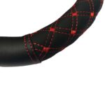 Κάλυμμα Τιμονιού Αυτοκινήτου Δερματίνη Elegant D Σχήμα Μαύρο Με Κόκκινη Ραφή Medium 38cm - Image 2