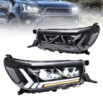 Μπροστινά Φανάρια Set Για Toyota Hilux Revo 15-19 Με Dynamic Start DRL &  Φλας Μαύρα Με Μοτέρ VLand