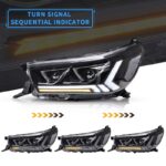 Μπροστινά Φανάρια Set Για Toyota Hilux Revo 15-19 Με Dynamic Start DRL &  Φλας Μαύρα Με Μοτέρ VLand - Image 4