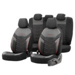 Καλύμματα Αυτοκινήτου Otom Reflective Design Universal Jacquard  Rachel  Δερματίνη Σετ Εμπρός  Πίσω 11 Τεμαχίων Μαύρο Με Κόκκινη Ραφή RFL-2601