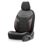 Καλύμματα Αυτοκινήτου Otom Reflective Design Universal Jacquard  Rachel  Δερματίνη Σετ Εμπρός  Πίσω 11 Τεμαχίων Μαύρο Με Κόκκινη Ραφή RFL-2601 - Image 2