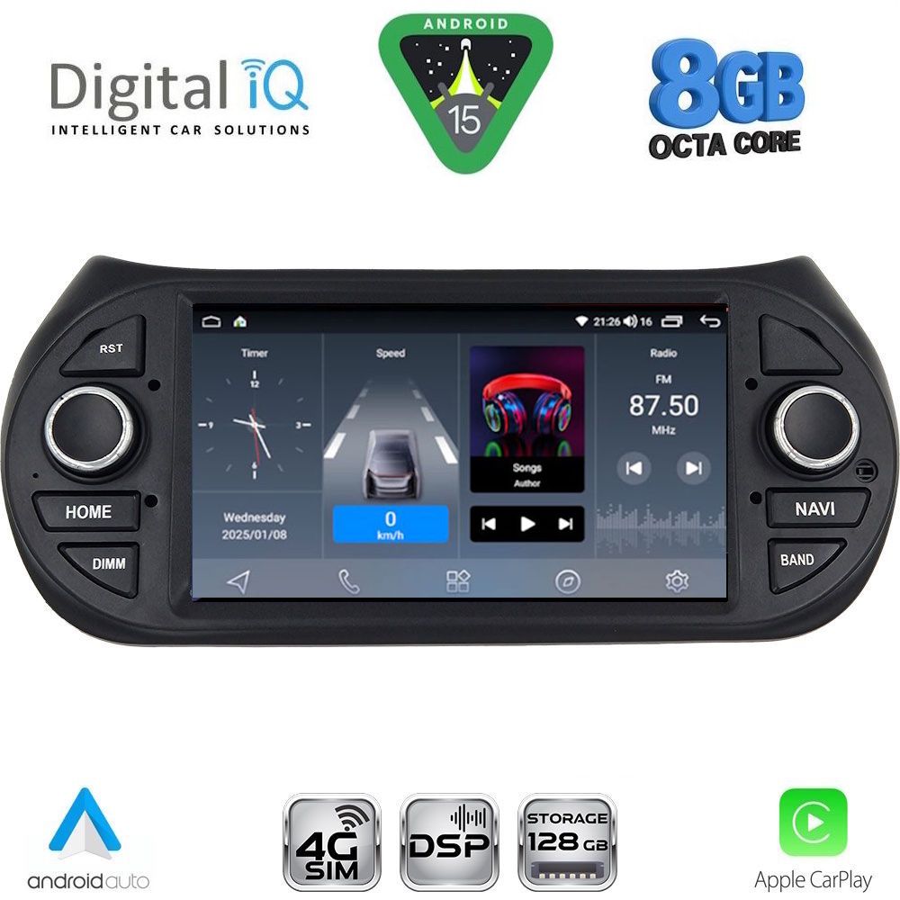 DIGITAL IQ BLM 592_CPA (7" DECK) MULTIMEDIA OEM for CT NEMO – FT FIORINO-QUBO – PG BIPPER mod. 2008-2018