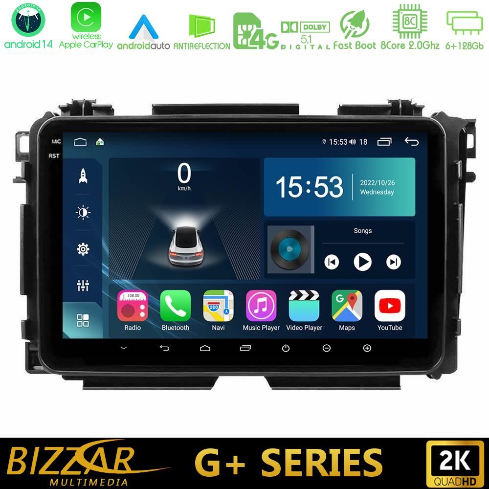 Bizzar G+ Series Honda HR-V 8core Android14 6+128GB Navigation Multimedia Tablet 9"