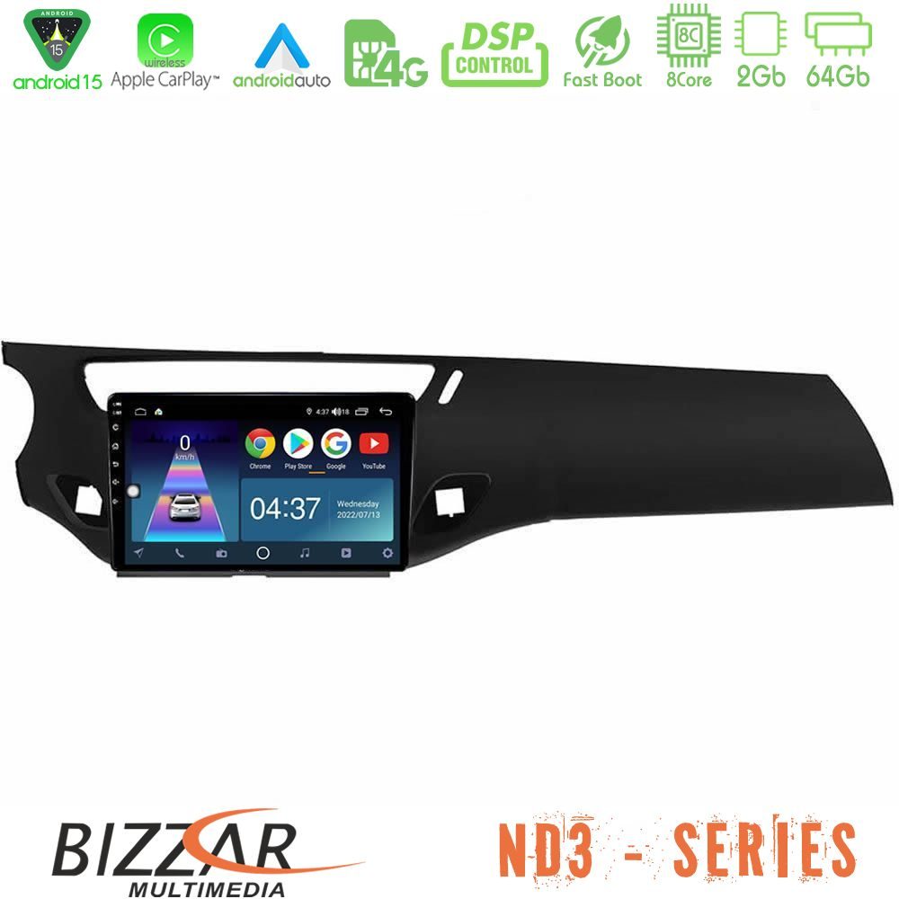 Bizzar ND3 Series 8Core Android15 2+64GB  Citroen C3 2009-2016 Navigation Multimedia Tablet 9"    (Μαύρο γυαλιστερό)