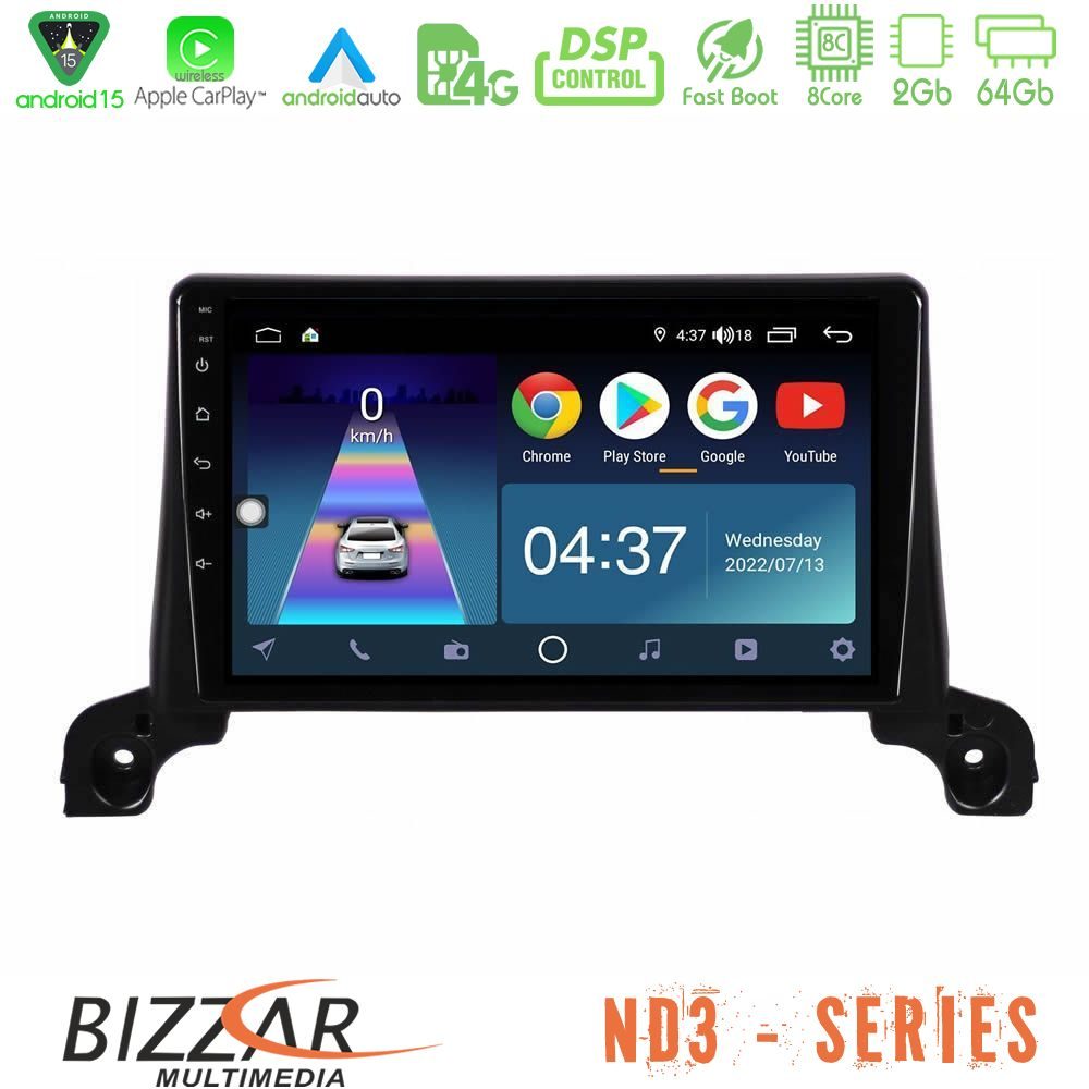 Bizzar ND3 Series 8Core Android15 2+64GB  Peugeot 3008/5008 2017-2023 Navigation Multimedia Tablet 9"