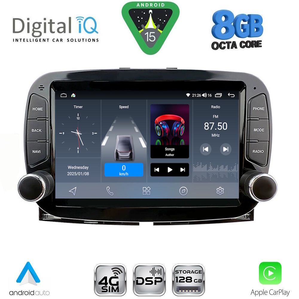 DIGITAL IQ BLM 598_CPA (7" DECK) MULTIMEDIA OEM for FIAT 500 mod. 2016-2025