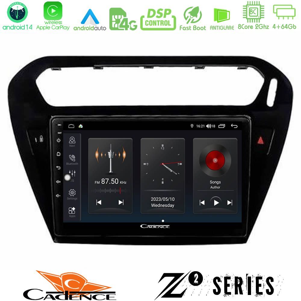 Cadence Z2 Series 8Core Android14 4+64GB  Citroen C-Elysee / Peugeot 301 Navigation Multimedia Tablet 9" Με Carplay & Android Auto (Μαύρο))